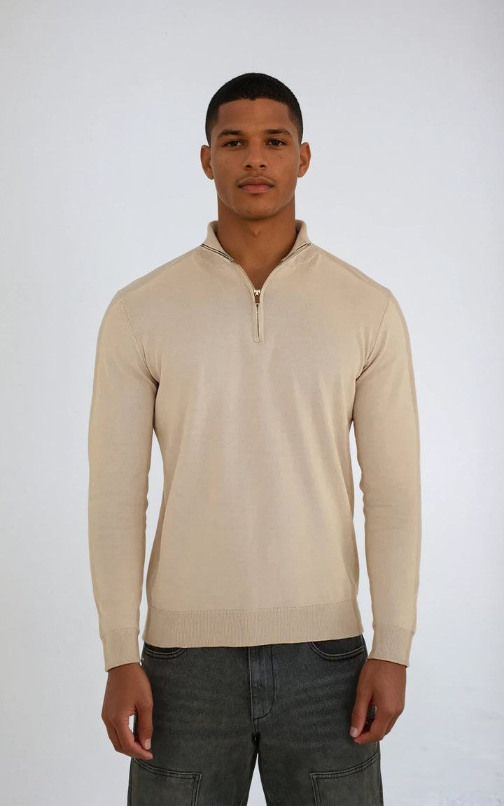 Men’s Egyptian Cotton Quarter Zip Knit Jumper - Beige