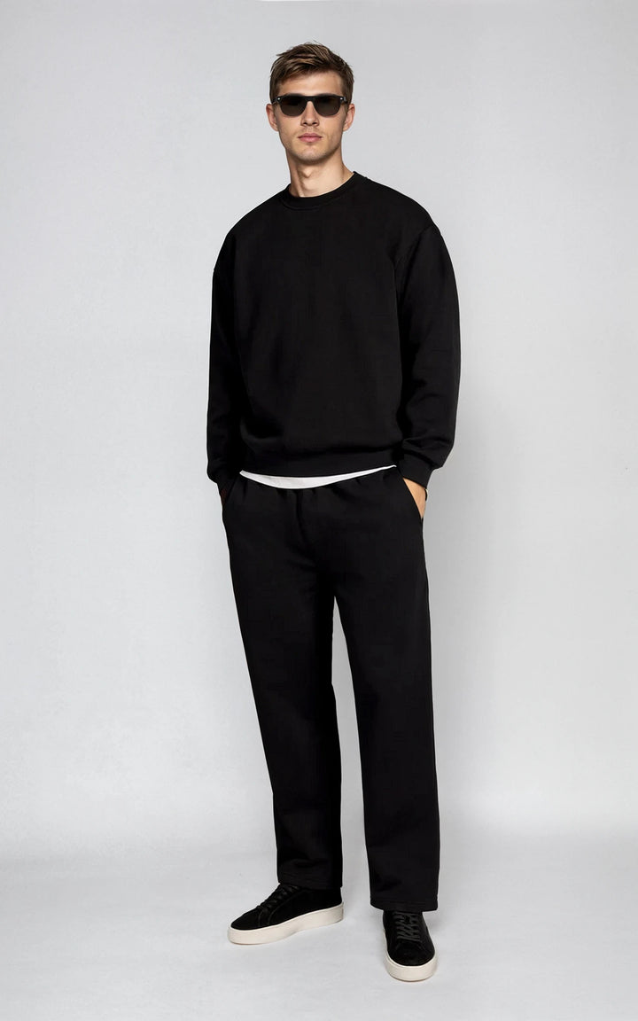 Men’s Fleece-Lined Crew Neck Sweatshirt - Black