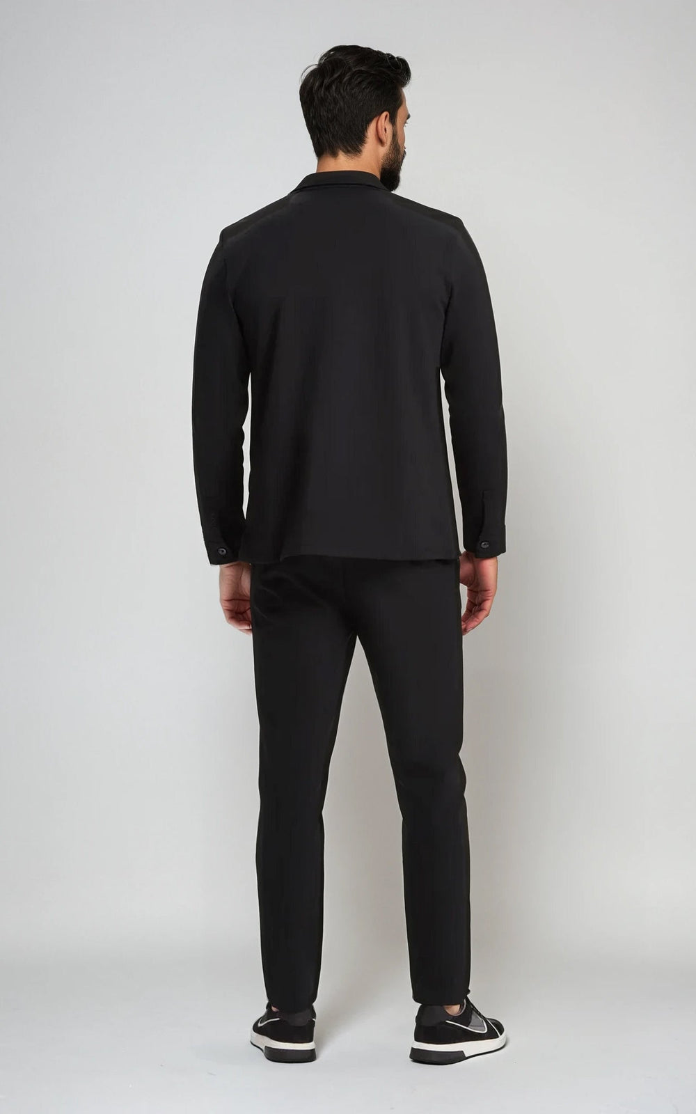 COMO men’s stretch cotton athletic overshirt black premium layering shirt