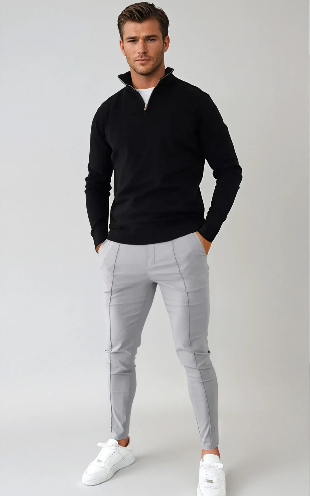 Men’s Egyptian Cotton Quarter Zip Knit Jumper - Charcoal
