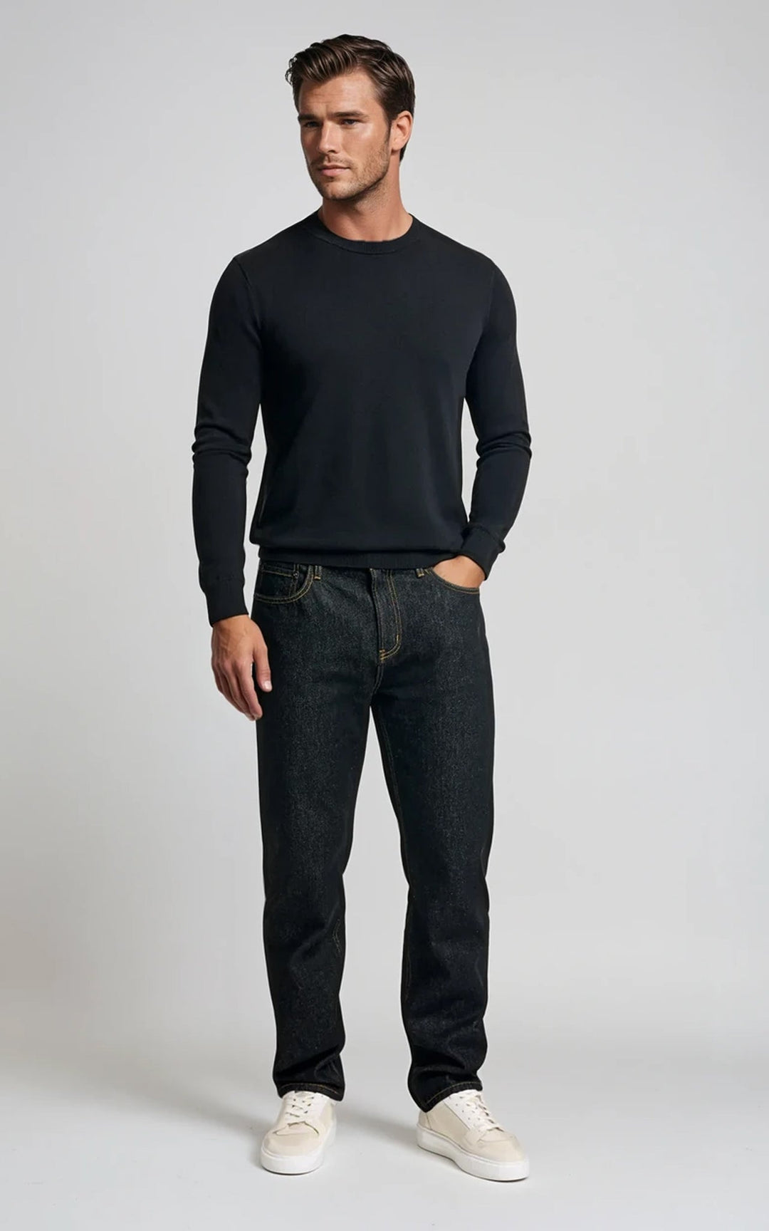 COMO men’s lightweight  knit sweater black premium smart casual