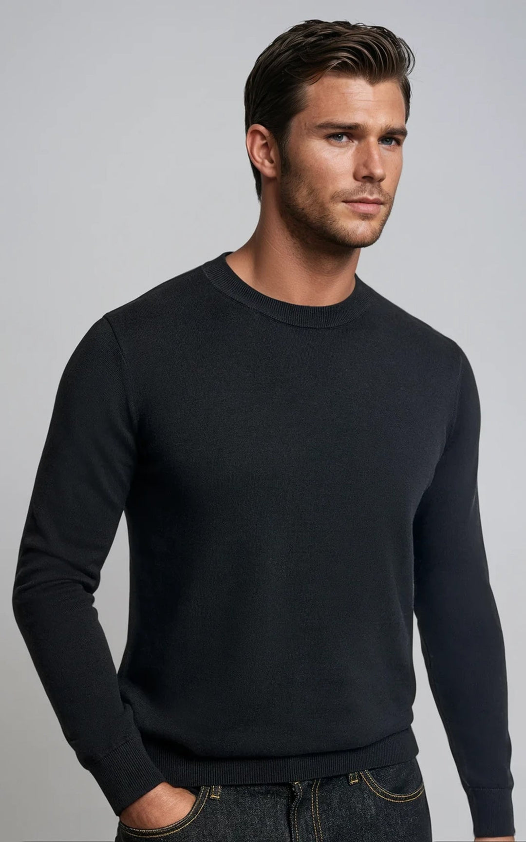COMO men’s lightweight  knit sweater black premium smart casual