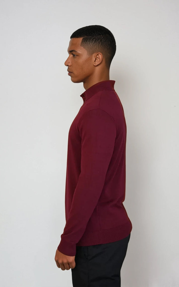 COMO men’s egyptian cotton quarter zip knit jumper burgundy premium smart knitwear