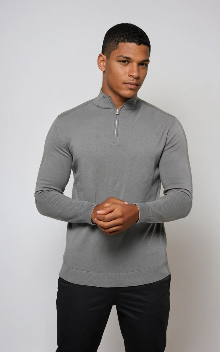 Men’s Egyptian Cotton Quarter Zip Knit Jumper - Burgundy
