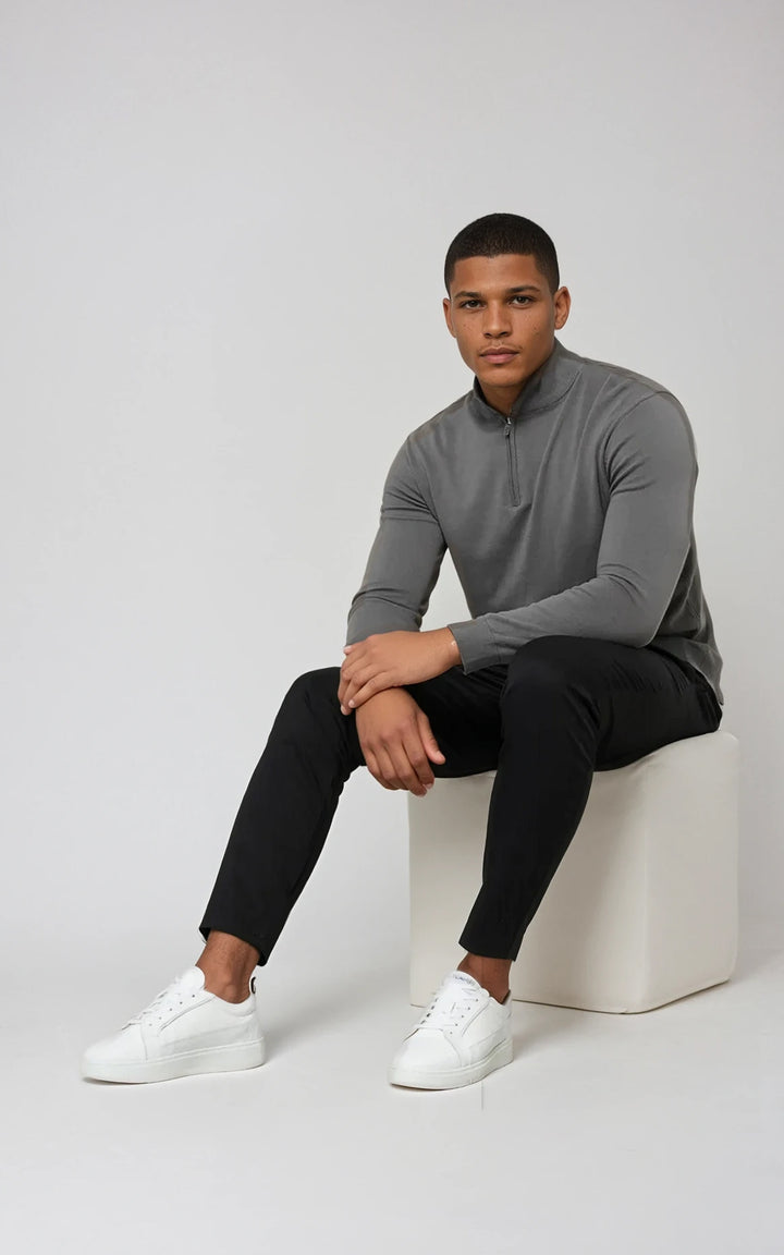 Men’s Egyptian Cotton Quarter Zip Knit Jumper - Beige