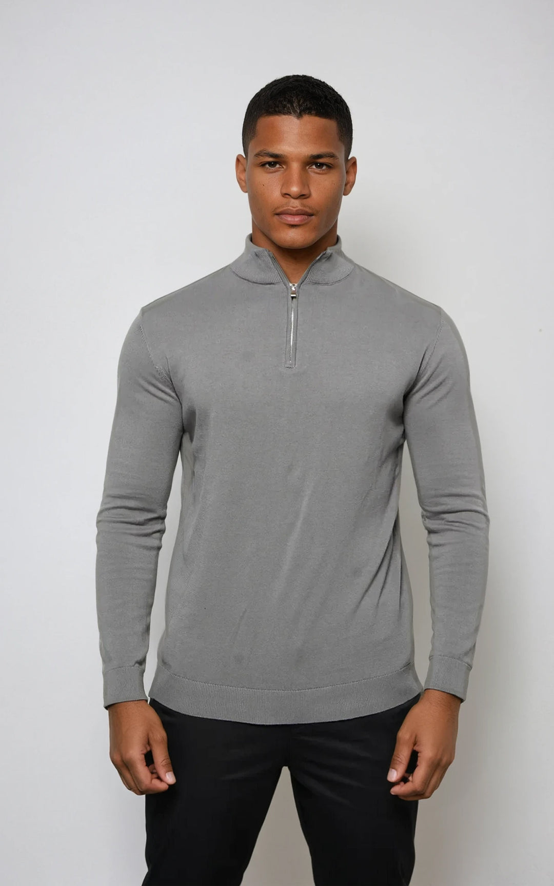 Men’s Egyptian Cotton Quarter Zip Knit Jumper - Charcoal