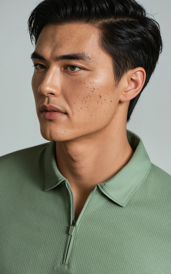 Men’s Performance Textured Zip-Neck Polo -  Grey