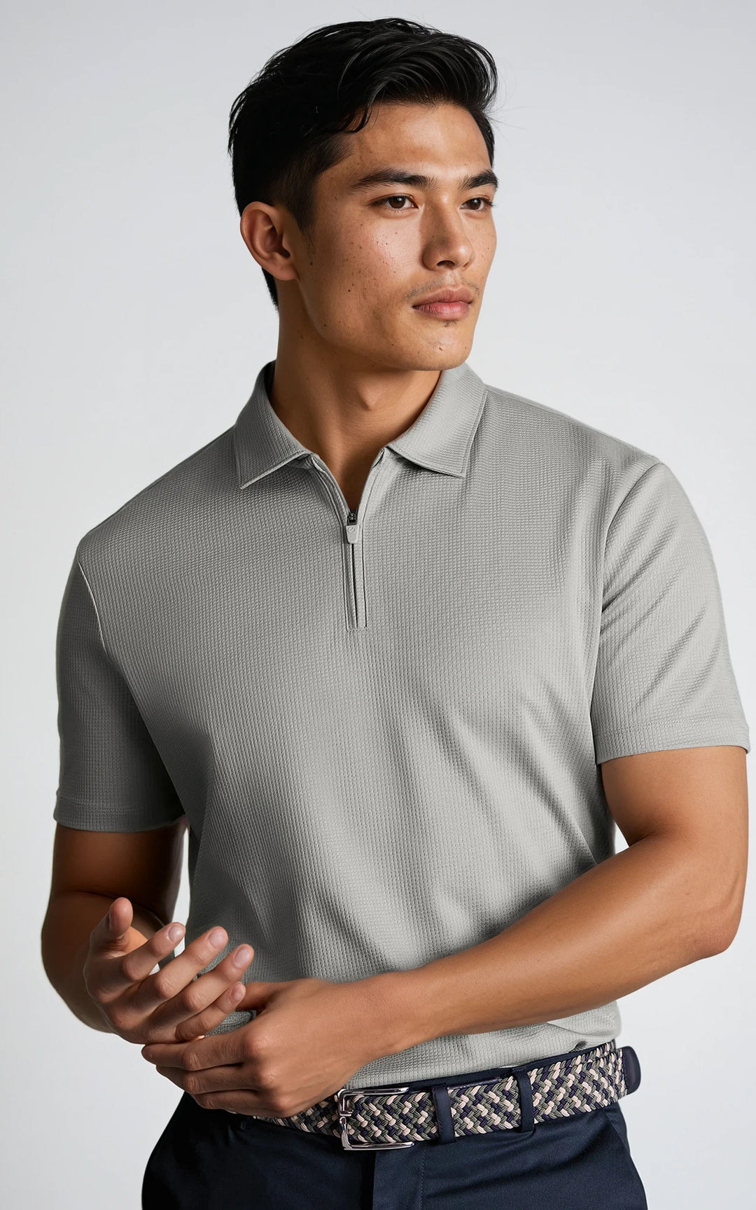 Men’s Performance Textured Zip-Neck Polo - Navy