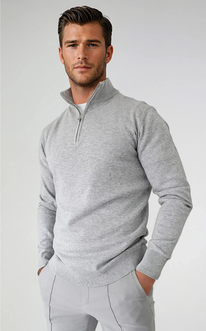 Men’s Egyptian Cotton Quarter Zip Knit Jumper - Beige