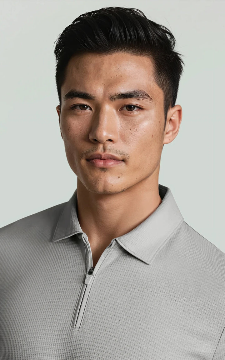 Men’s Performance Textured Zip-Neck Polo - Navy