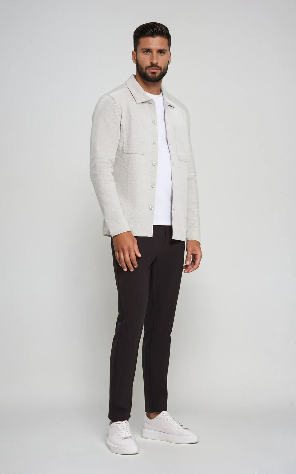 COMO men’s stretch cotton athletic overshirt grey premium layering shirt