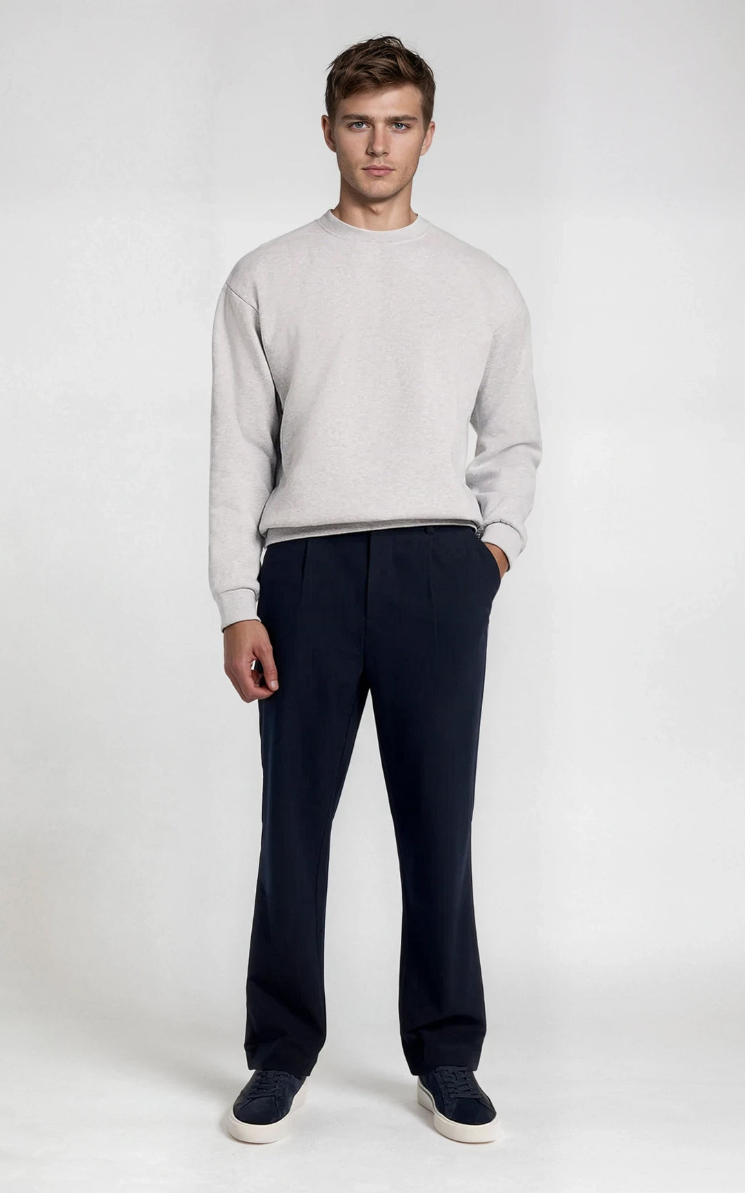 Men’s Fleece-Lined Crew Neck Sweatshirt - Stone