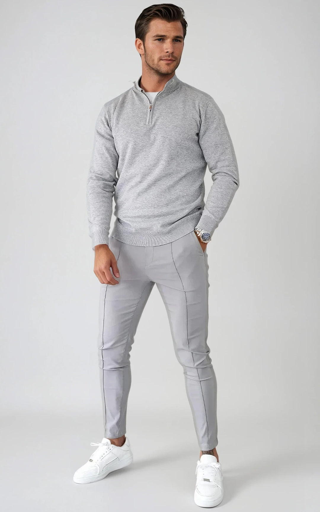 Men’s Egyptian Cotton Quarter Zip Knit Jumper - Charcoal