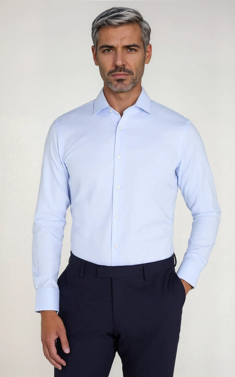 COMO men’s slim fit heritage twill shirt light blue premium formal shirt