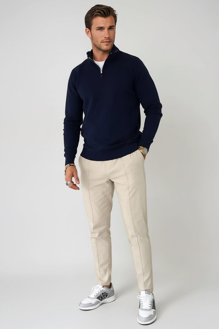 COMO men’s egyptian cotton quarter zip knit jumper navy premium smart knitwear