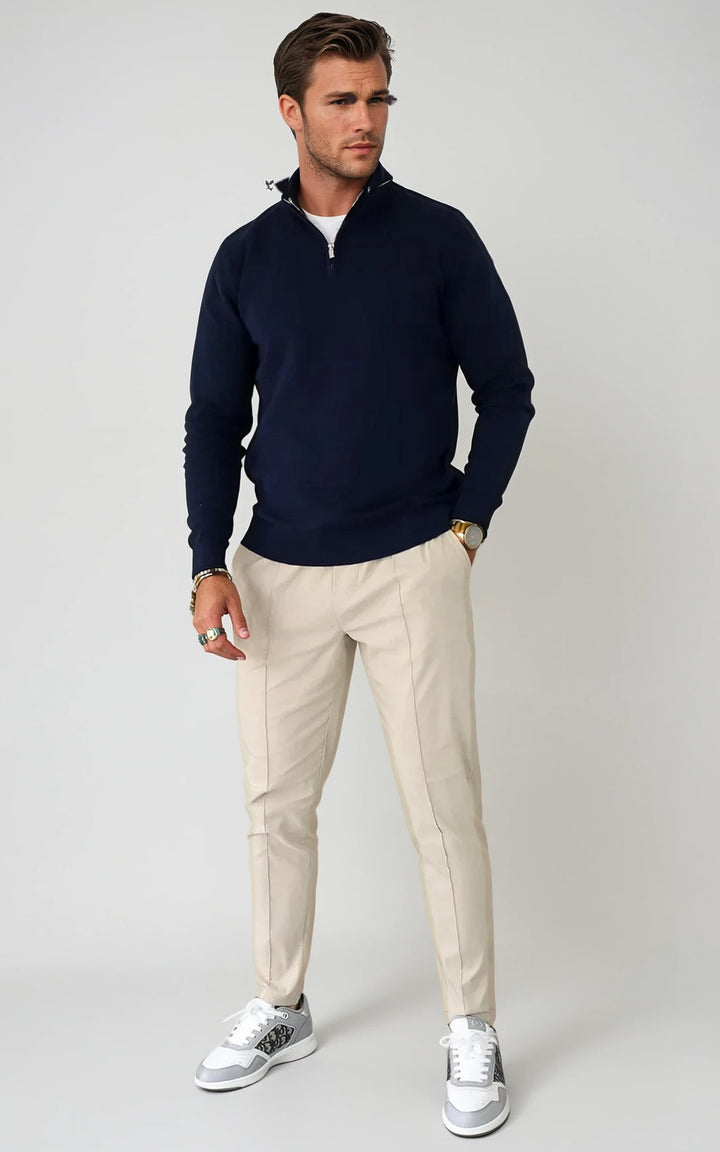 Men’s Egyptian Cotton Quarter Zip Knit Jumper - Beige