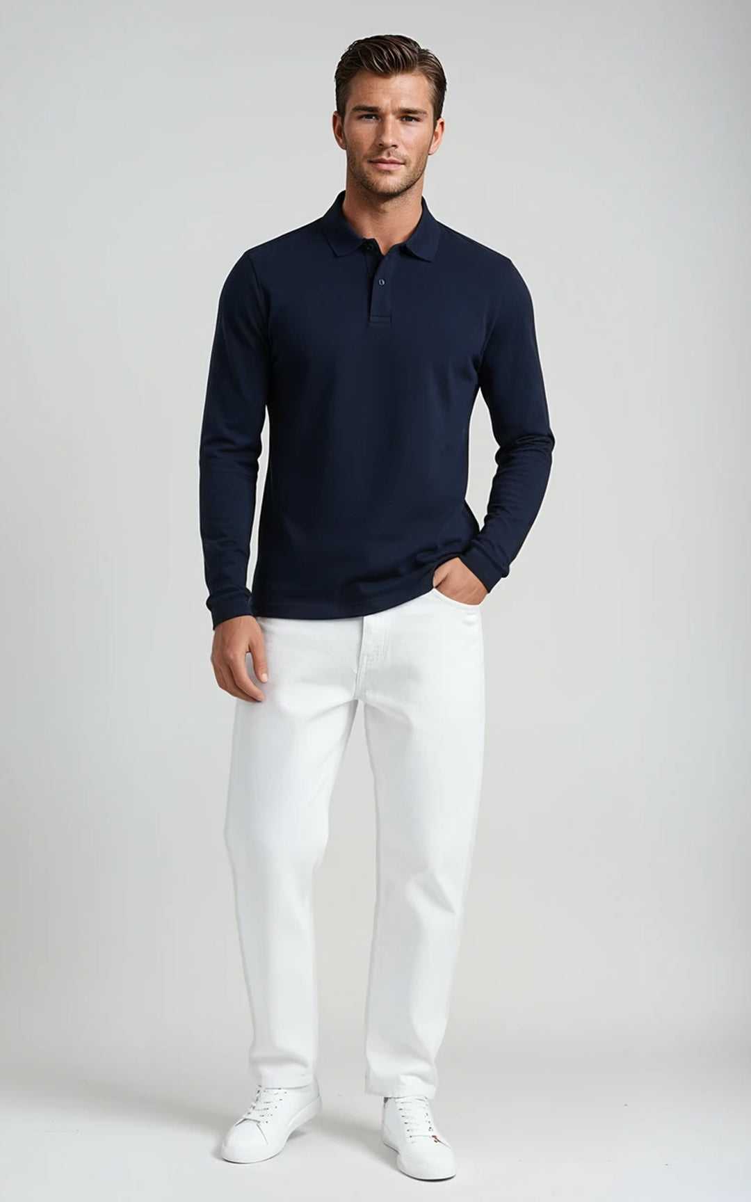 Men’s Mercerised Cotton Long-Sleeve Jersey Polo