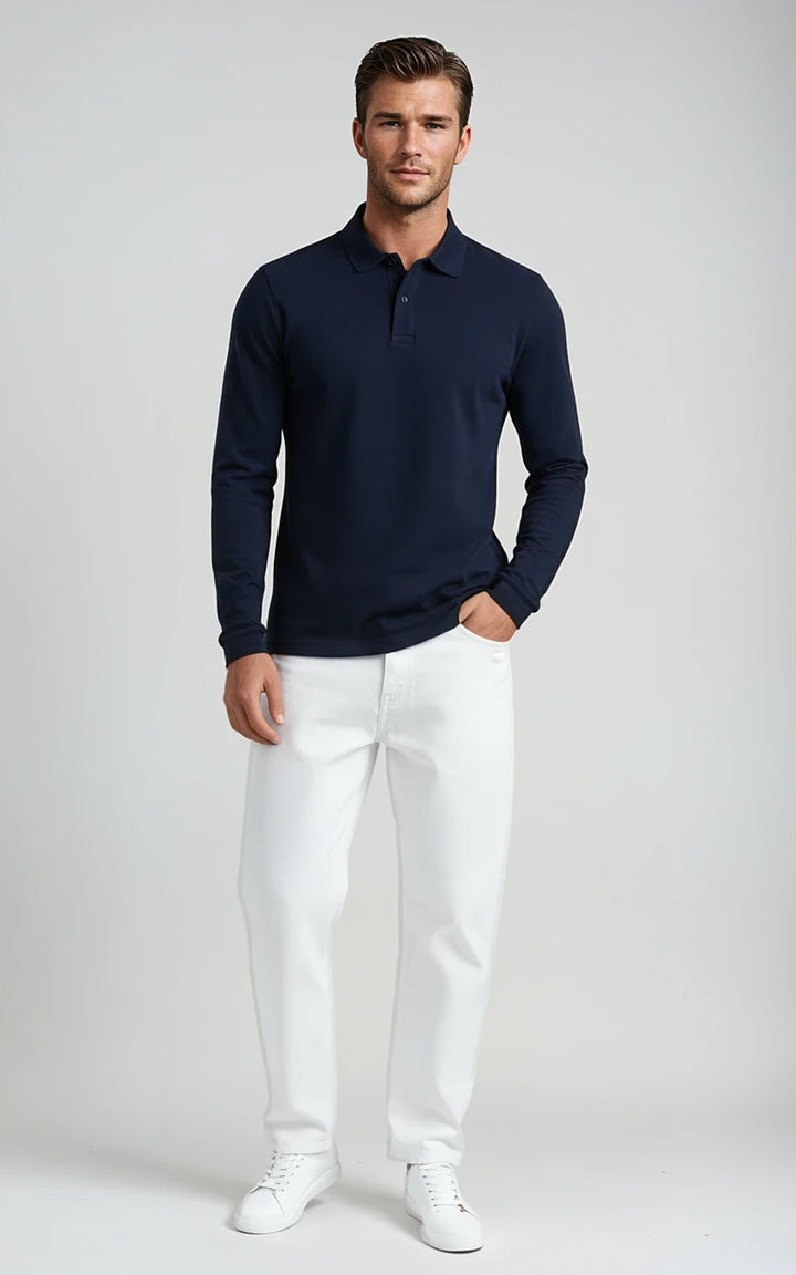 Men’s Mercerised Cotton Long-Sleeve Jersey Polo