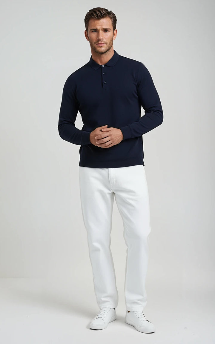 Men’s Mercerised Cotton Long-Sleeve Jersey Polo