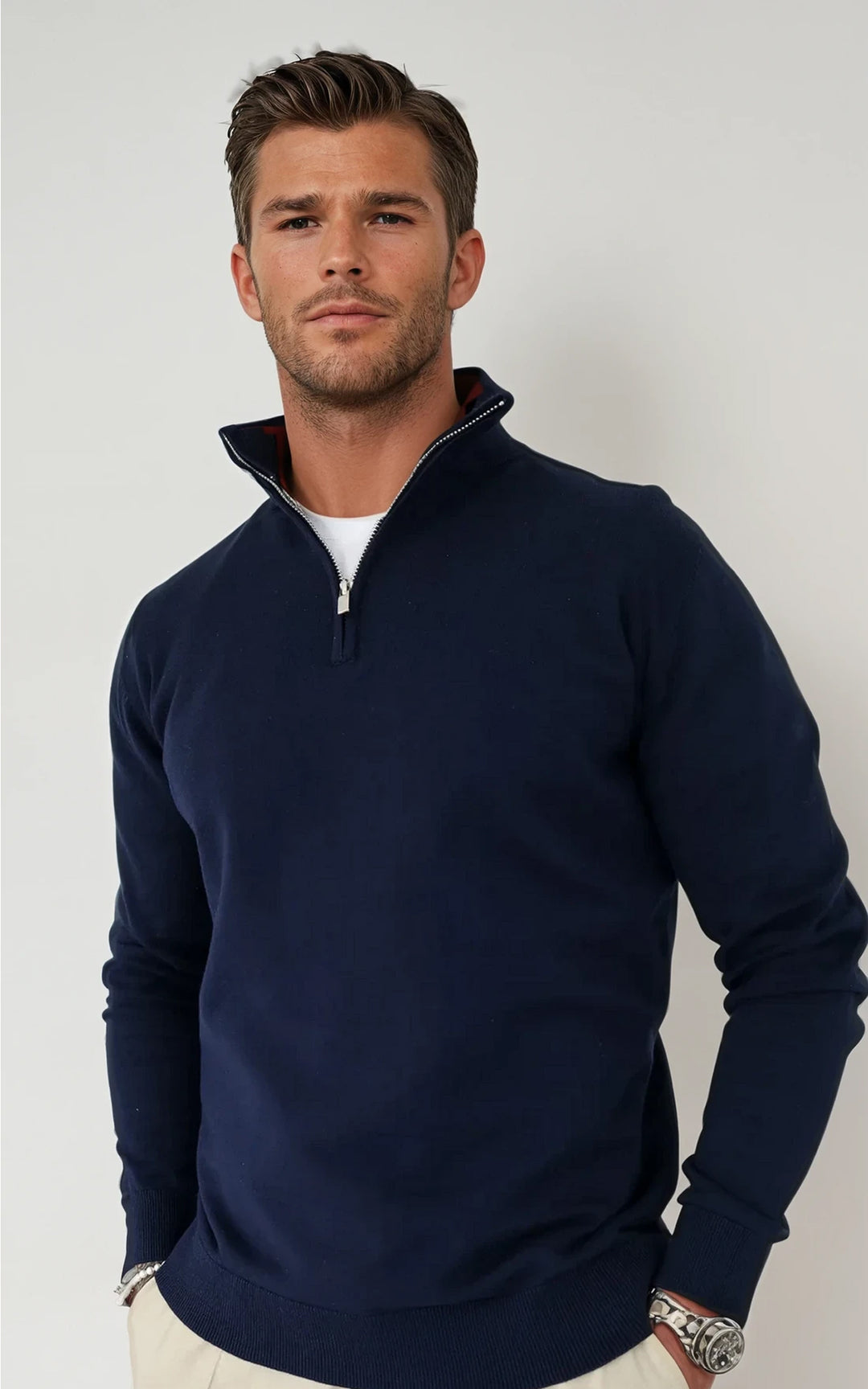 Men’s Egyptian Cotton Quarter Zip Knit Jumper - Charcoal