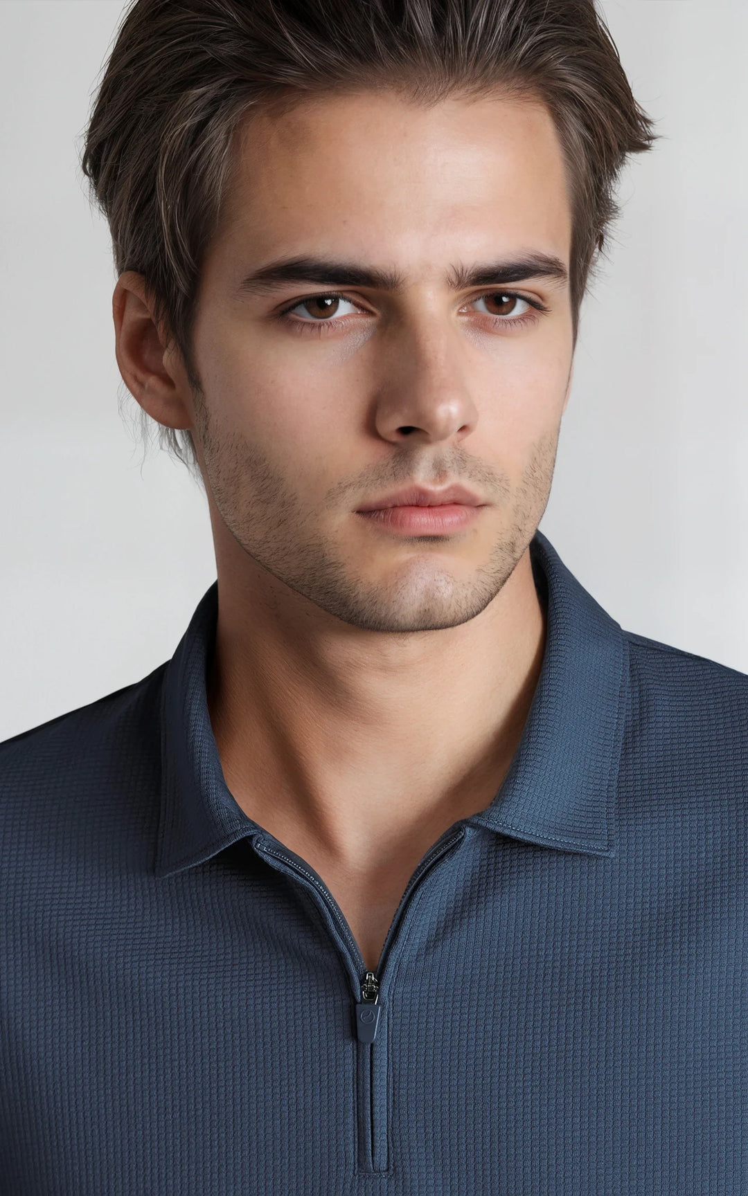 Men’s Performance Textured Zip-Neck Polo -  Black