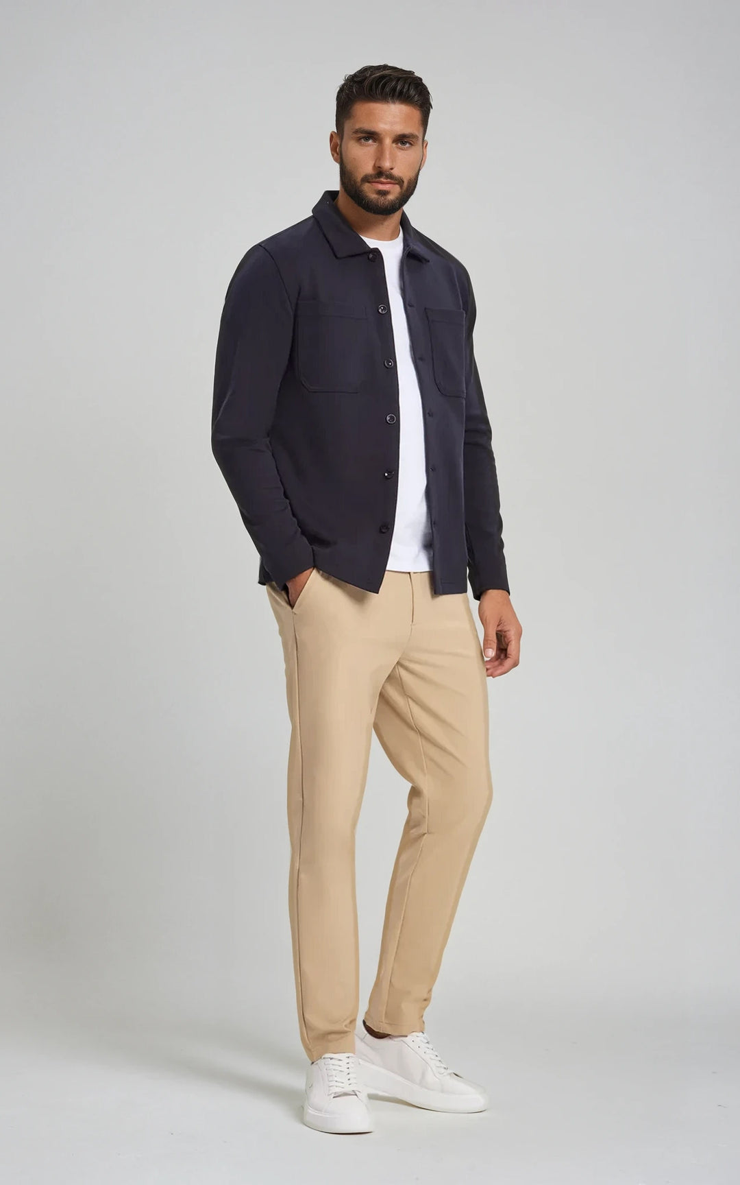 Men’s Stretch Cotton Athletic Overshirt - Navy