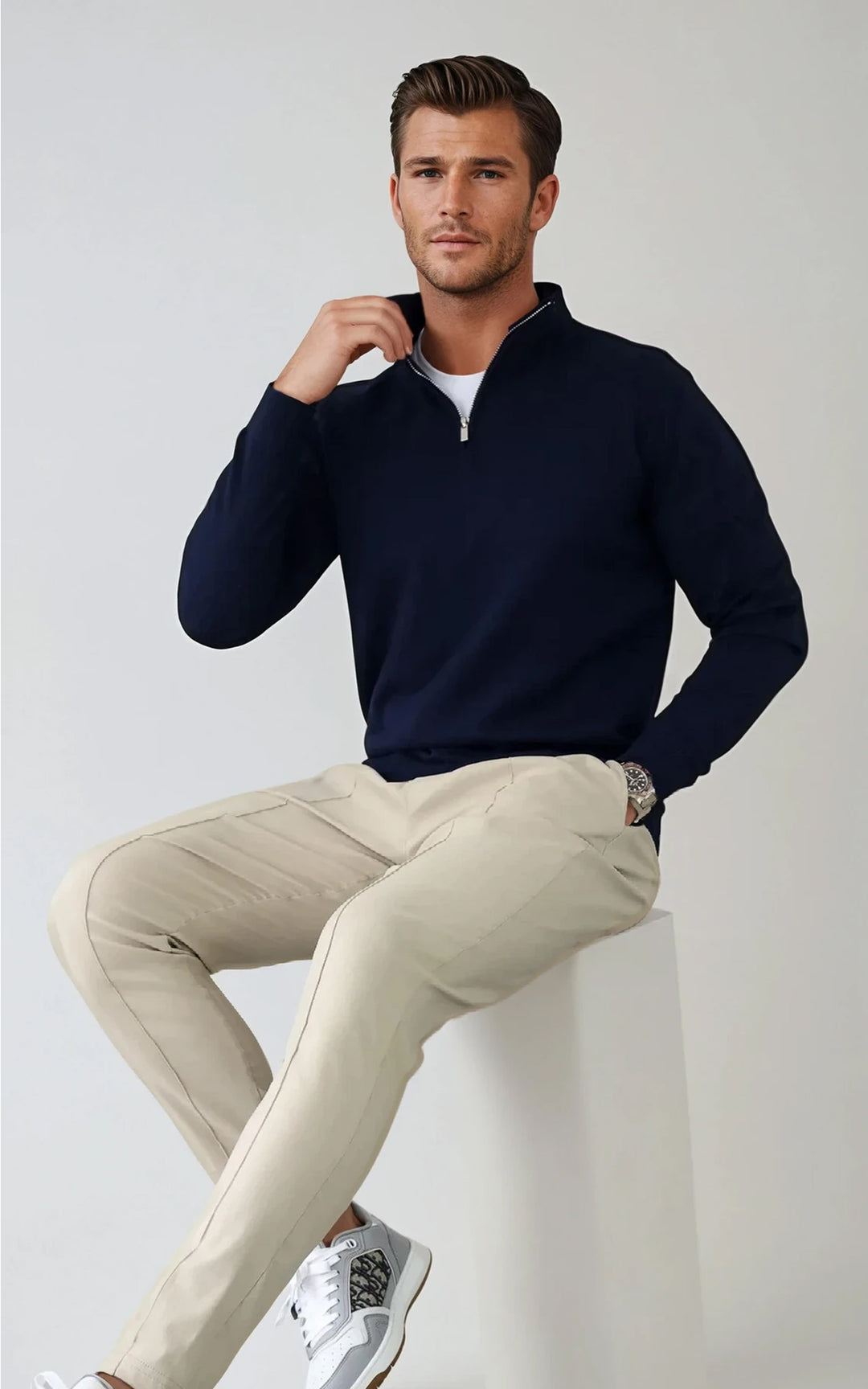 Men’s Egyptian Cotton Quarter Zip Knit Jumper - Charcoal
