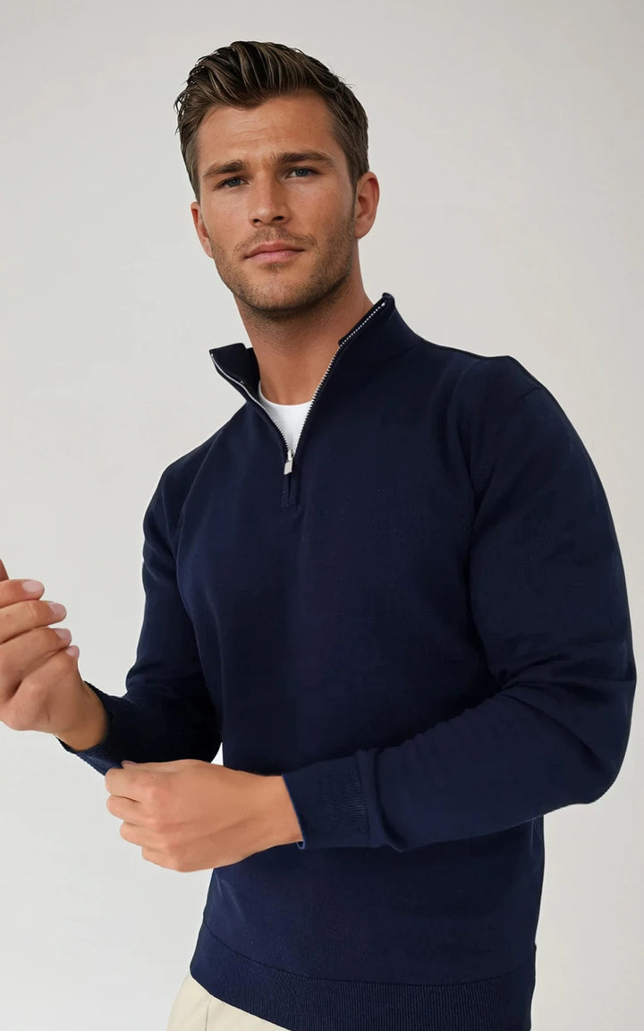 Men’s Egyptian Cotton Quarter Zip Knit Jumper - Beige