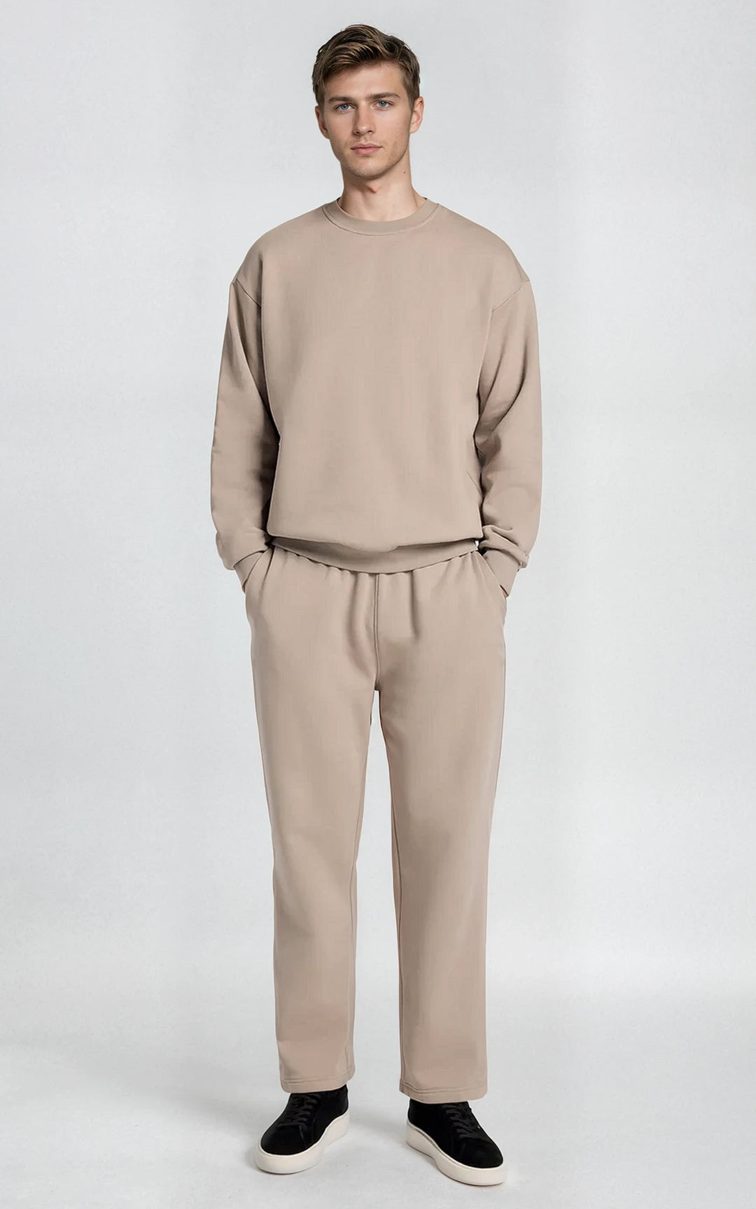 Men’s Fleece-Lined Crew Neck Sweatshirt - Stone