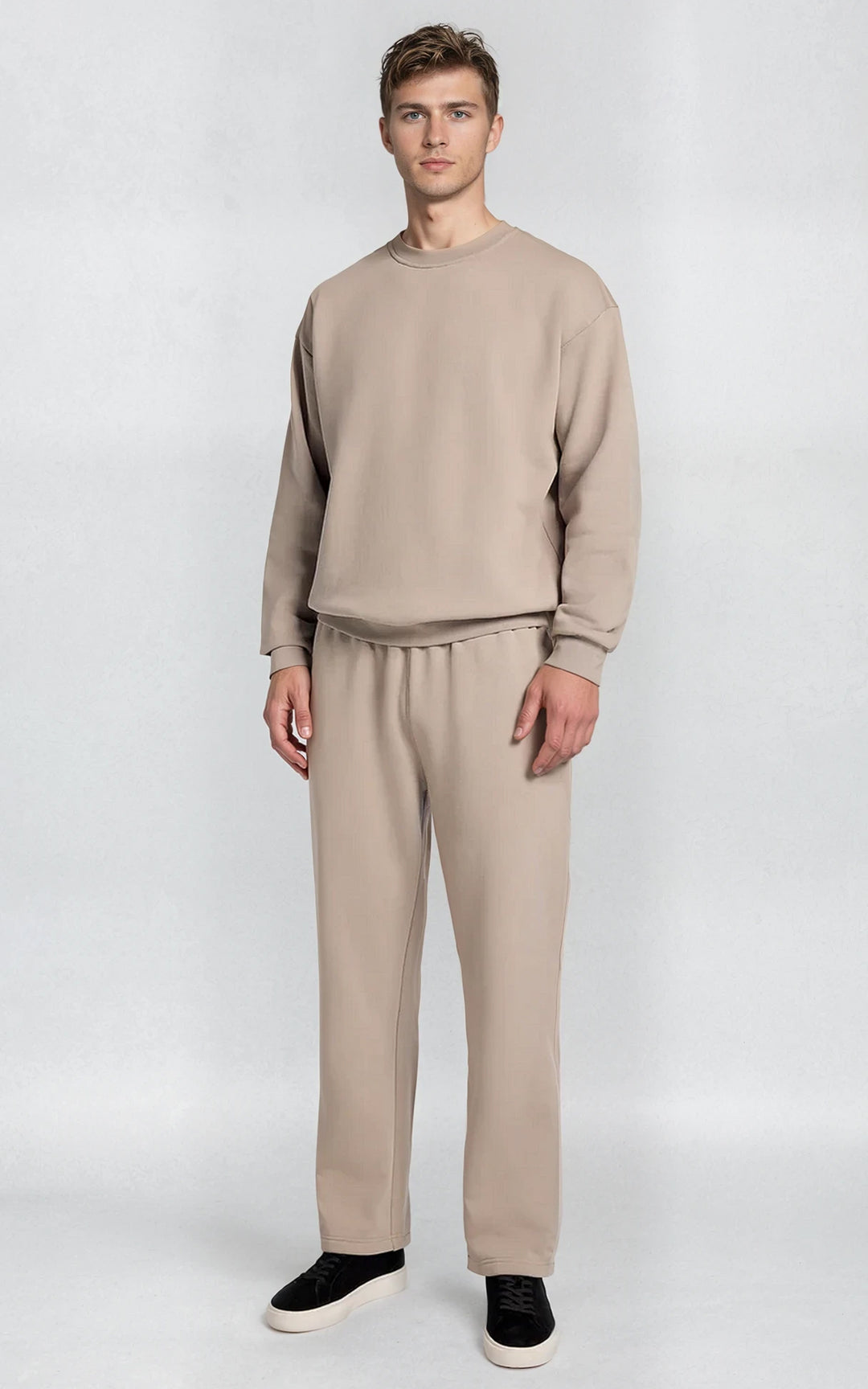 Men’s Fleece-Lined Crew Neck Sweatshirt - Stone