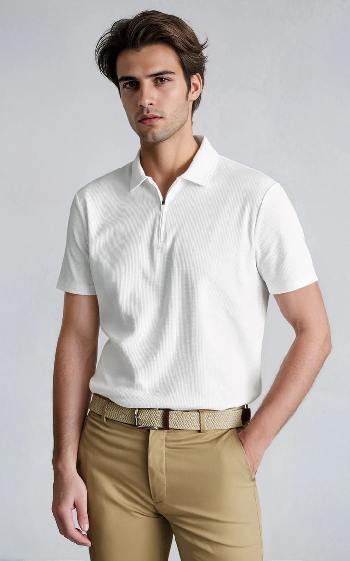 Men’s Performance Textured Zip-Neck Polo -  Grey