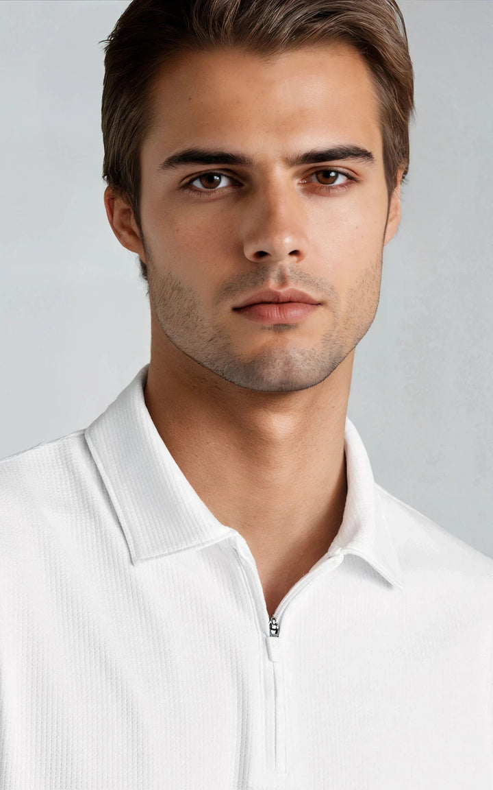 Men’s Performance Textured Zip-Neck Polo -  Grey