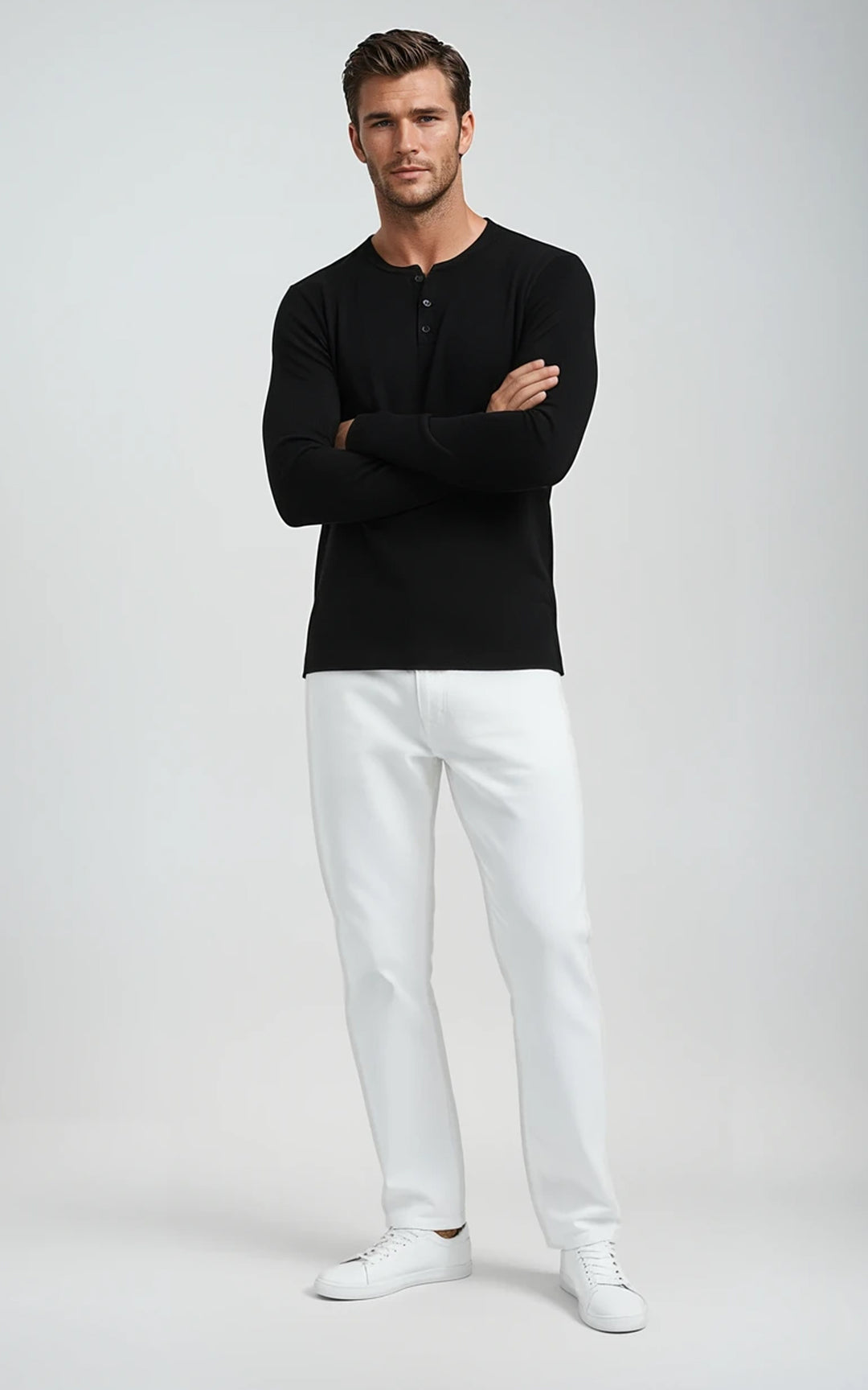 Men’s Long Sleeve Henley Top - Grey