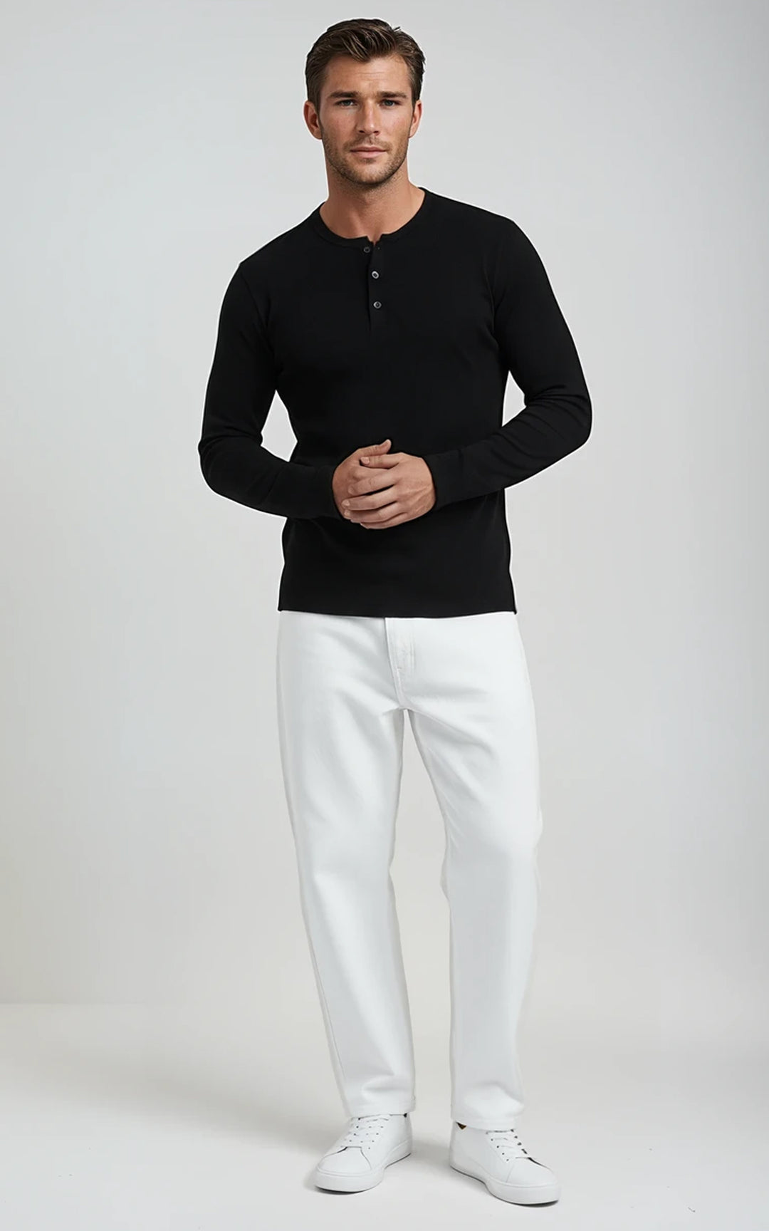 Men’s Long Sleeve Henley Top - Black