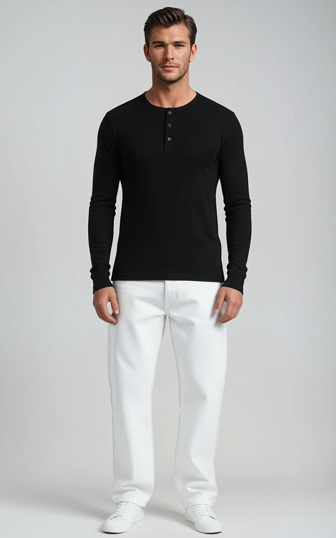 Men’s Long Sleeve Henley Top - Grey