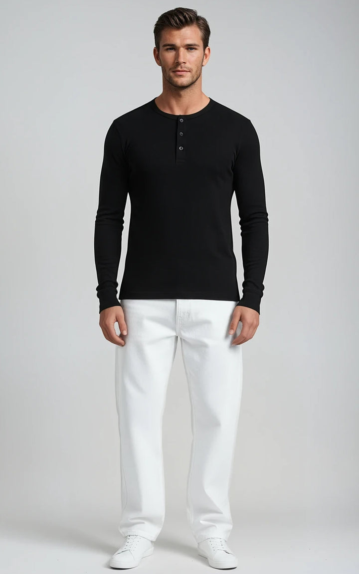 Men’s Long Sleeve Henley Top - Black