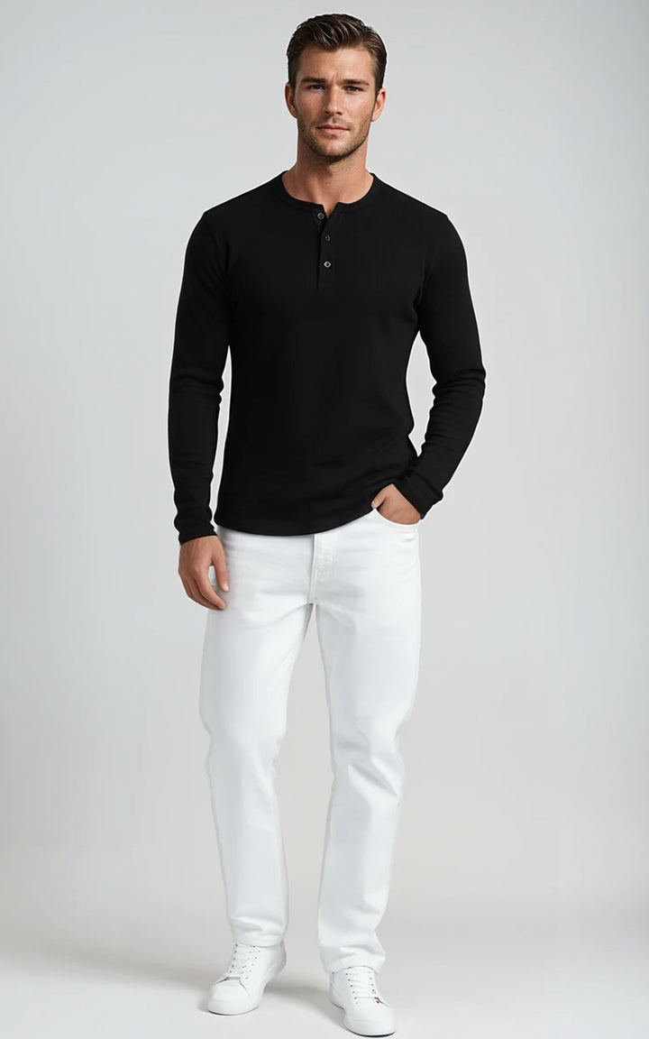 Men’s Long Sleeve Henley Top - Black