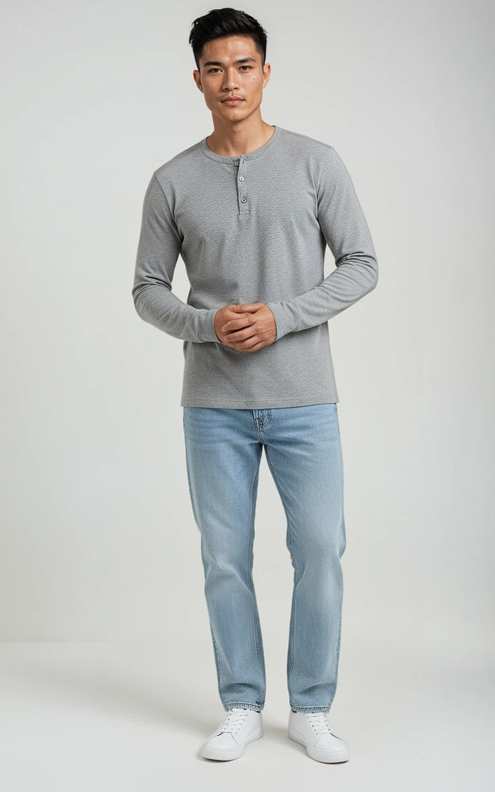 Men’s Long Sleeve Henley Top - Black