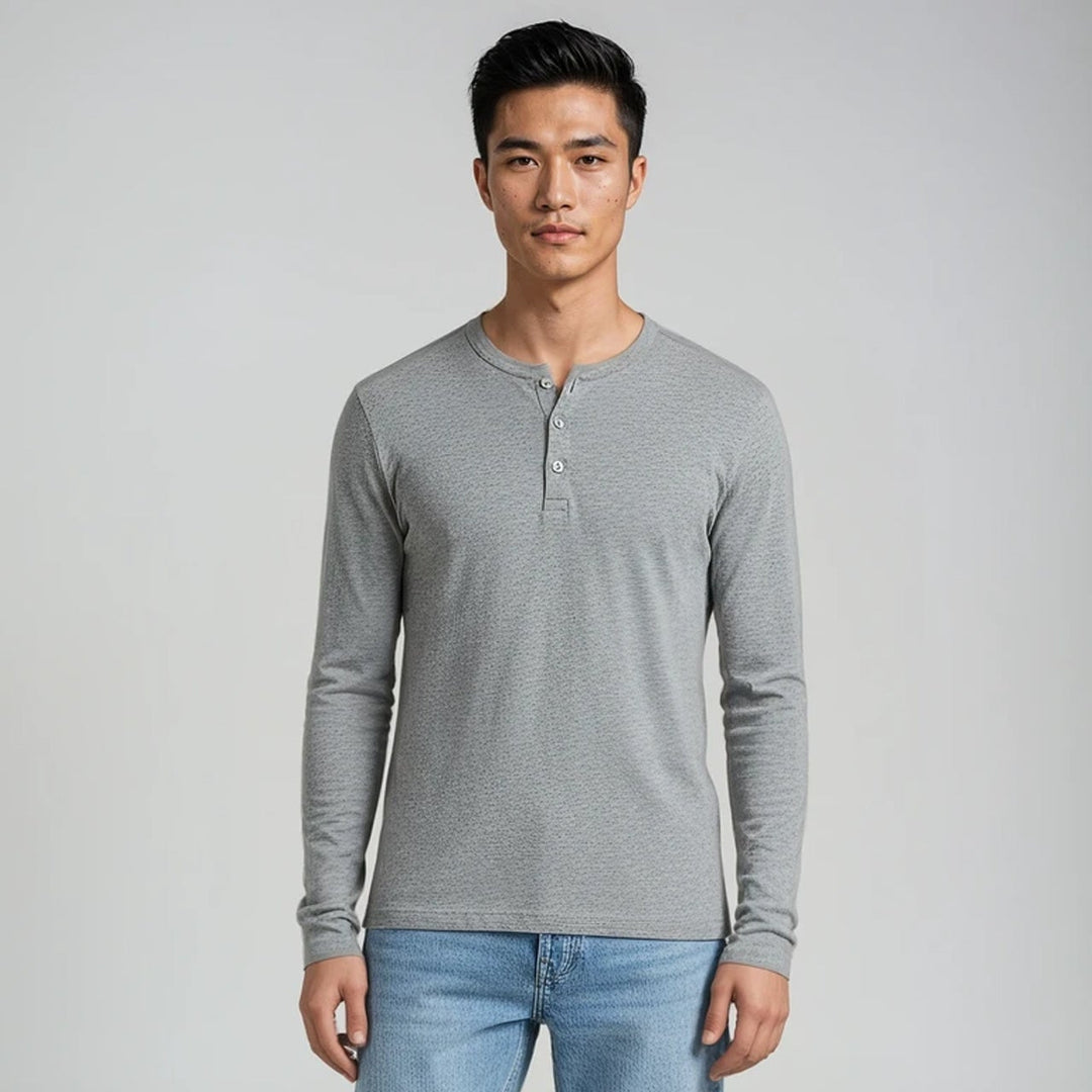 Men’s Long Sleeve Henley Top - Grey