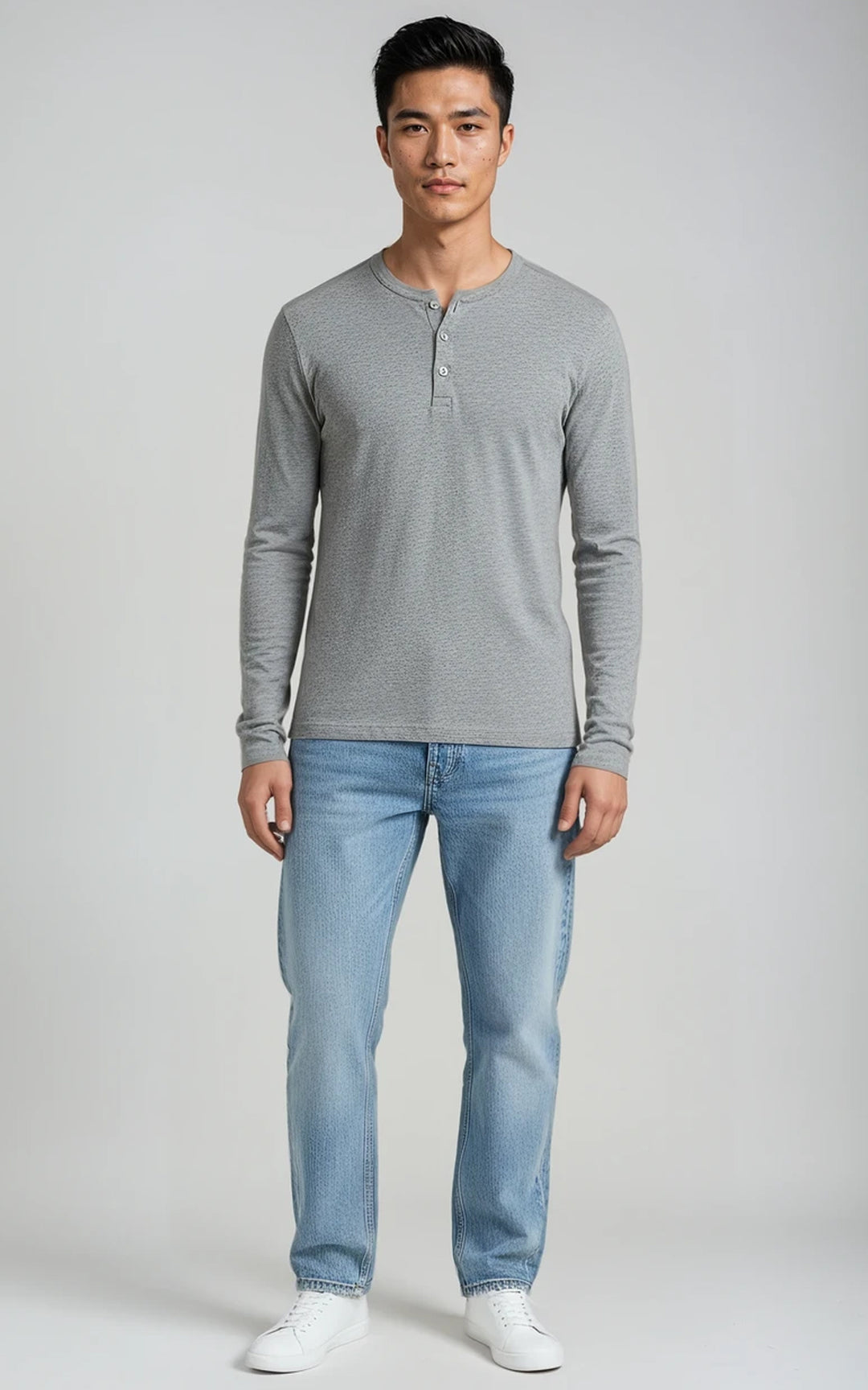 Men’s Long Sleeve Henley Top - White
