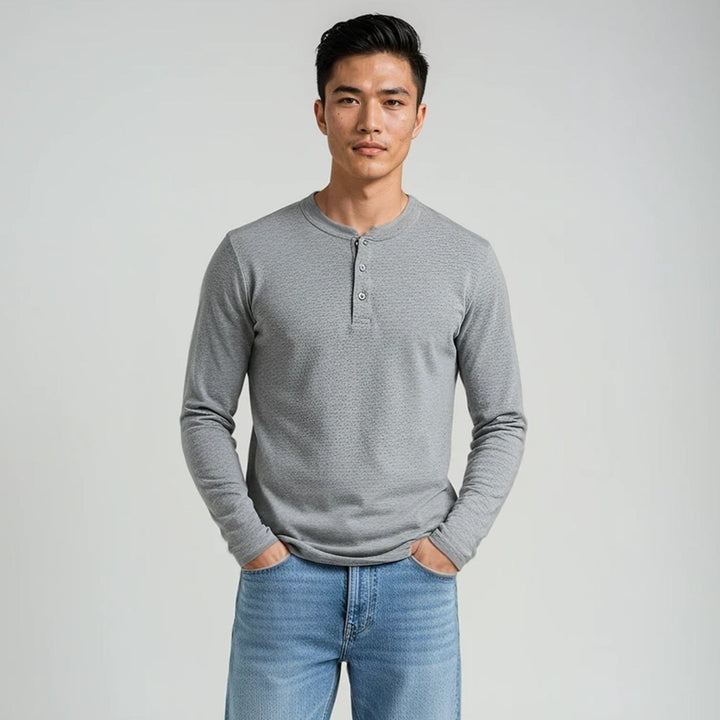 Men’s Long Sleeve Henley Top - Grey