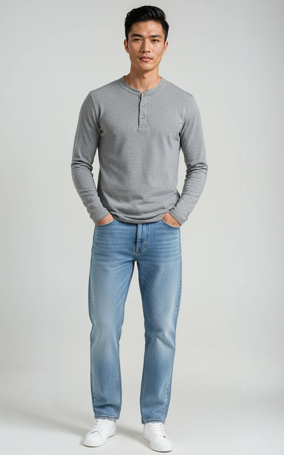 Men’s Long Sleeve Henley Top - White