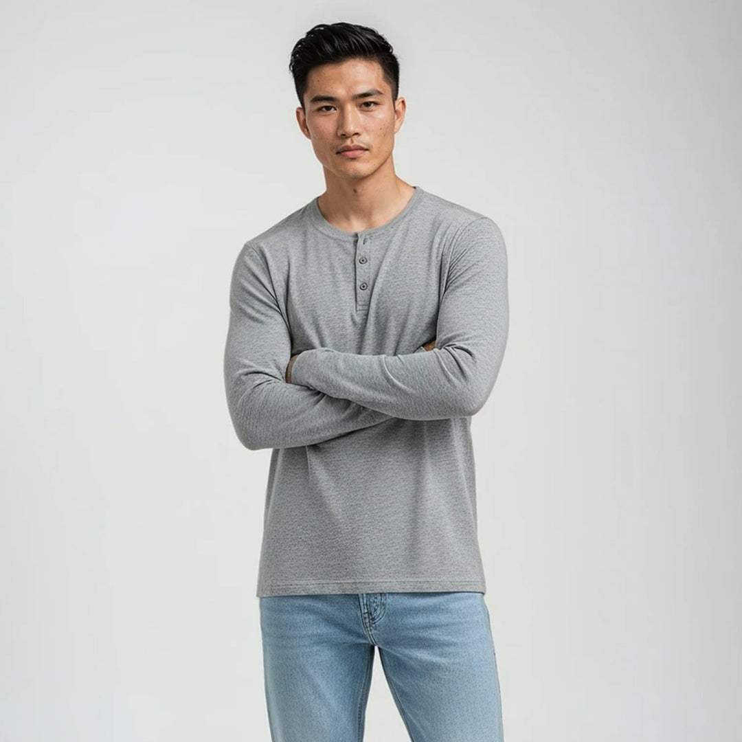 Men’s Long Sleeve Henley Top - Grey