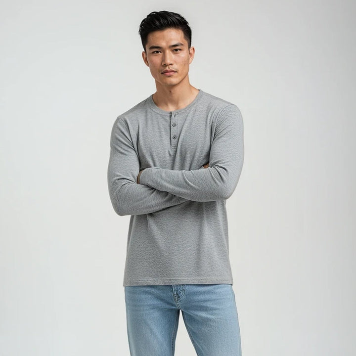 Men’s Long Sleeve Henley Top - Grey