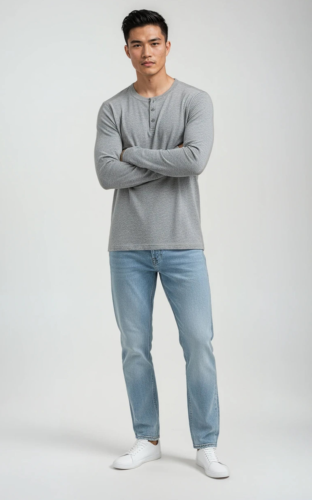 Men’s Long Sleeve Henley Top - White