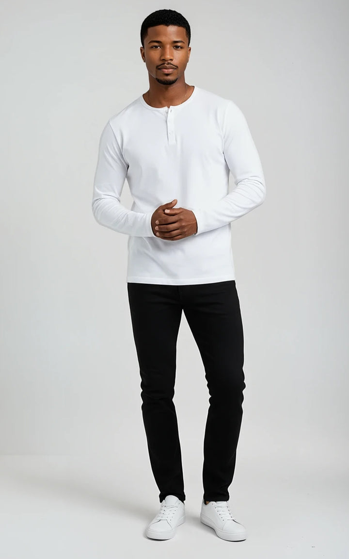 Men’s Long Sleeve Henley Top - White