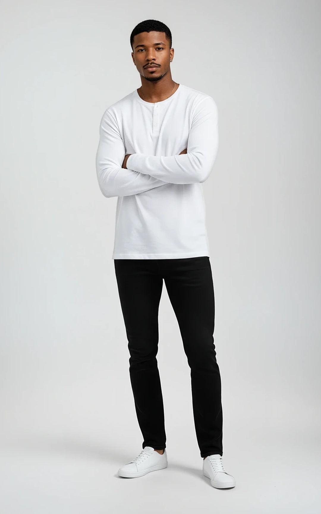 Men’s Long Sleeve Henley Top - Grey