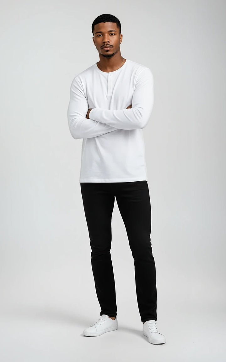 Men’s Long Sleeve Henley Top - Grey